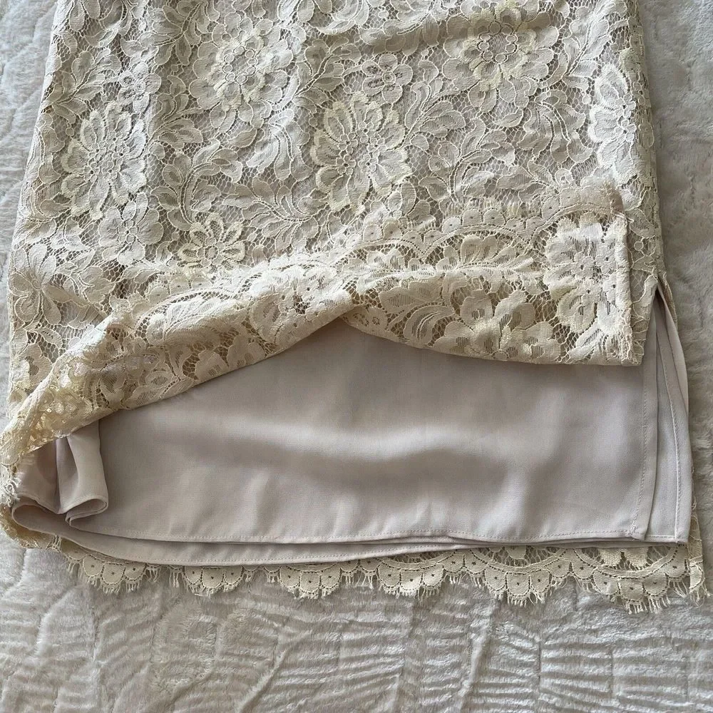 Dana Buchman Lace Midi‎ Skirt Beige Sz 2 Small Coquette Cottagecore